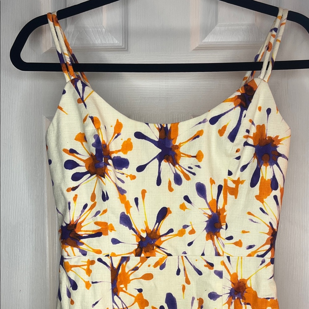 An Original Milly of New York Purple and Orange Splatter Print Dress